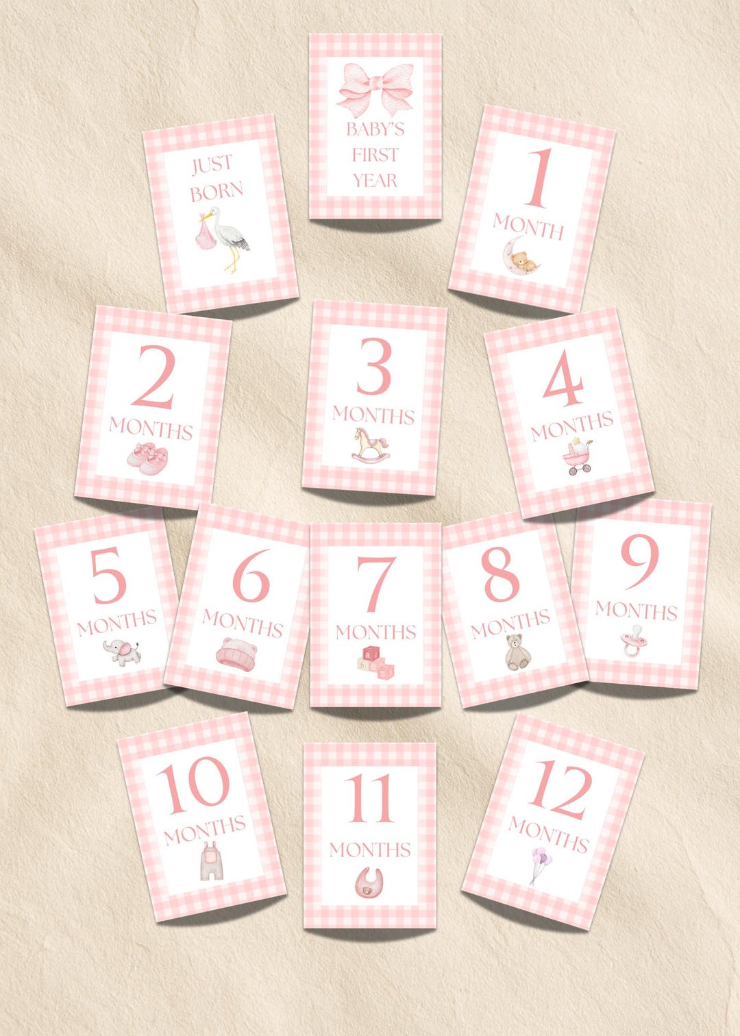 Pink Gingham Baby Milestone Cards | Printable Monthly Baby Milestones ...