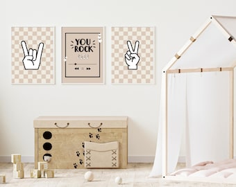 Nursery Wall Art Set of 3 | Printable Nursery Decor | Rock Music Theme | Gender Neutral Baby Room Art | Digital Download