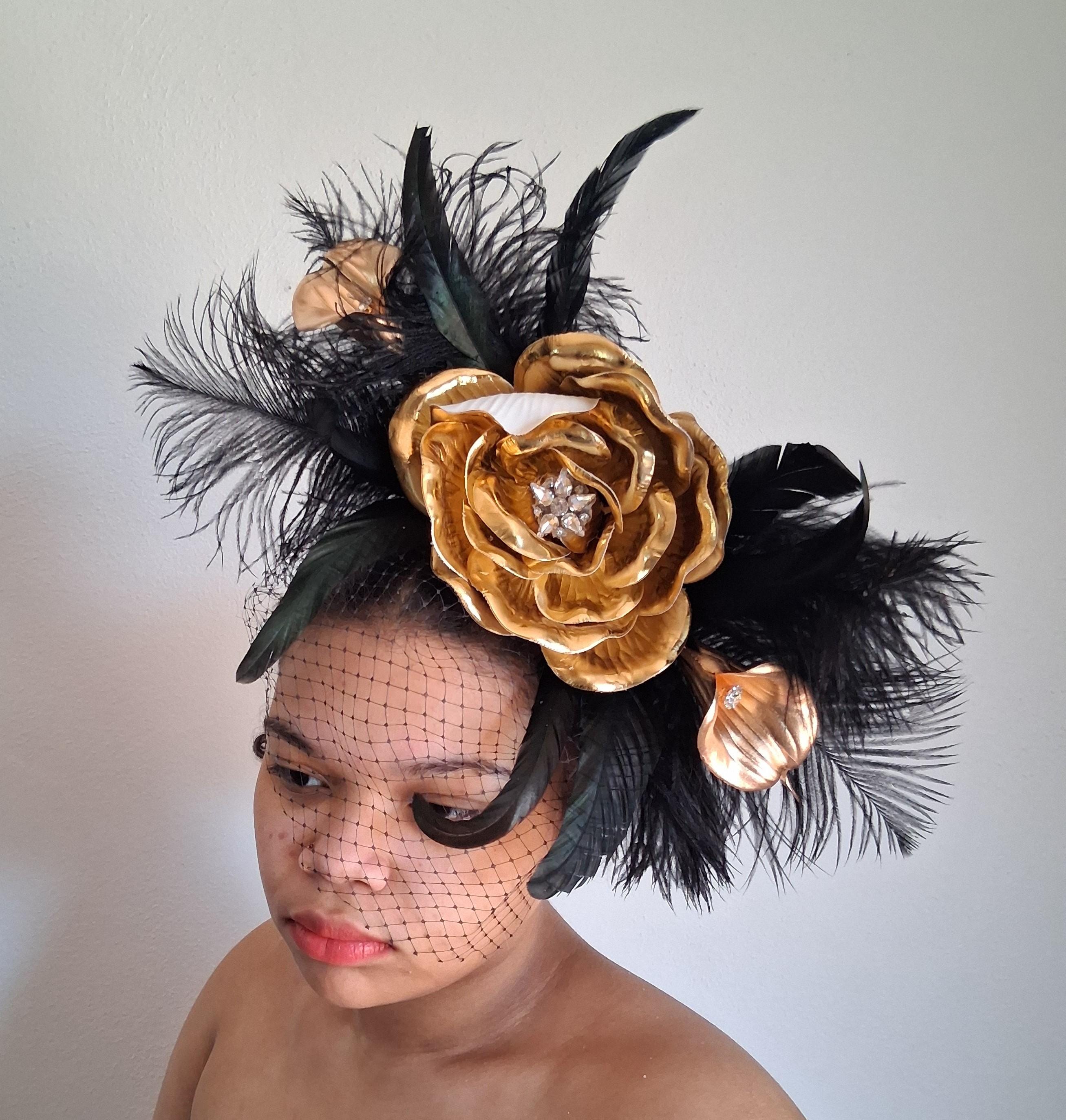 Black Fascinator Hat with Large Yellow Flower and Veil 1pc Women main image 3