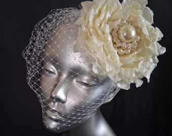 Ivoor bloemen bruids hoofddeksel met sluier,bruiloft tovenaar voor vrouwen,elegant bruiloftshaaraccessoire