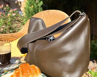 Braune Leder Hobo Bag, Handgemachte Slouchy Crossbody Tote, Weiche Schulter Handtasche für Frauen, Jeden Tag Casual Geldbörse, Weihnachtsgeschenk für Sie