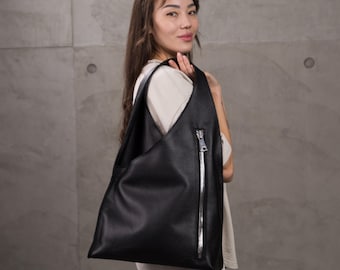 Soft Real Leather Tote Bag, Leather Hobo Bag, Soft Slouchy Tote Bag, Shoulder Bag with Zipper, Large Purse for Women, Christmas Gift