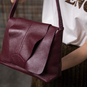 Sac en cuir bordeaux, bandoulière en cuir, sacs pour femme, sac à bandoulière en cuir véritable, sac à main pour femme, cadeau d'anniversaire pour elle