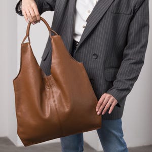 Italian Leather Hobo Bag, Brown Extra Large Hobo Bag, Slouchy Shoulder Tote, Large Casual Purse for Women, Soft Leather Handbag