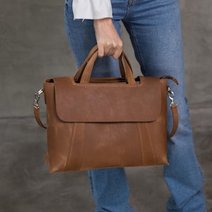 Sac en cuir pleine fleur, besace pour femme, fourre-tout en cuir cognac, sac pour ordinateur portable fait main, cadeau pour elle, porte-documents, sac à documents en cuir