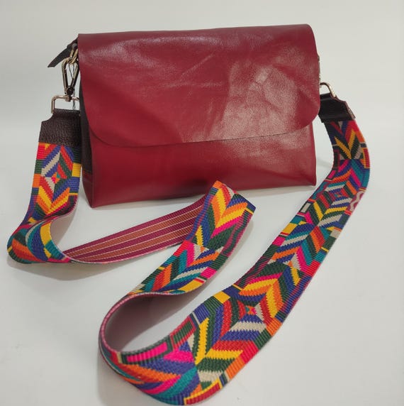 Umhängetasche aus weinrotem Leder, echte Ledertasche mit