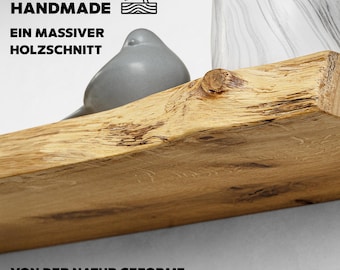 tømmermann Wandregal aus Echtholz Eiche oder Esche |  Farbe Natur | Holzregal mit Baumkante Hangerregal Bücherregal Schweberegal Invisible