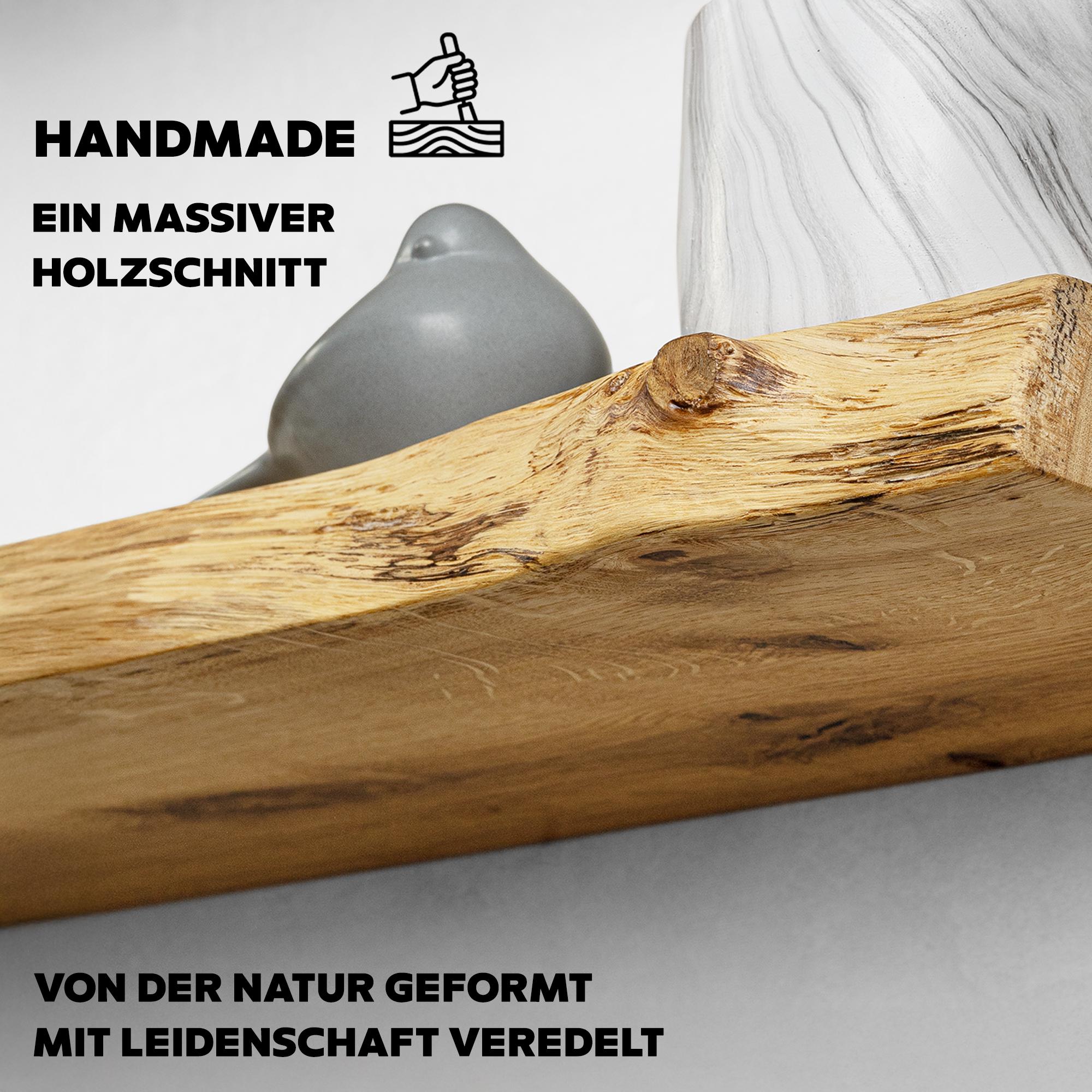 Tømmermann Wandregal Aus Massiver Eiche - Schweberegal Mit Baumkante 50cm, Natur