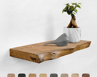 tømmermann Wandregal mit Baumkante Schweberegal massiv Esche | Farbe Whiskey | Bücherregal Regal Hängeregal Regalbrett Wandboard Wand Shelf