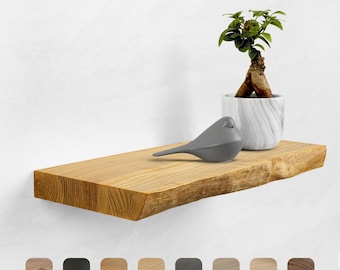 tømmermann Wandregal Schweberegal massiv Eiche | Farbe Natur | Bücherregal Holz Regal mit Baumkante Hängeregal Regalbrett Wandboard