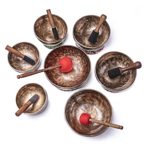 Handmade Full Moon Singing Bowl Set: Seven Chakra Tuned, Sound Healing