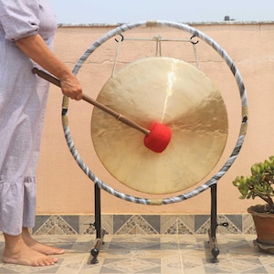Handmade Nepalese Gong with Stand and Mallet - Deep Sound Healing Gong for Meditation, Yoga, Relaxation - Small to Large Sizes
