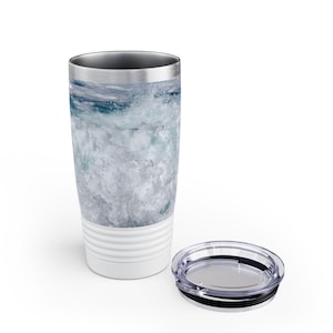 Ocean Wave Tumbler, 20oz Travel Mug, Coastal Drinkware, Summer Gift, Beach Lover&#39;s Cup, Aqua Color Water Tumbler