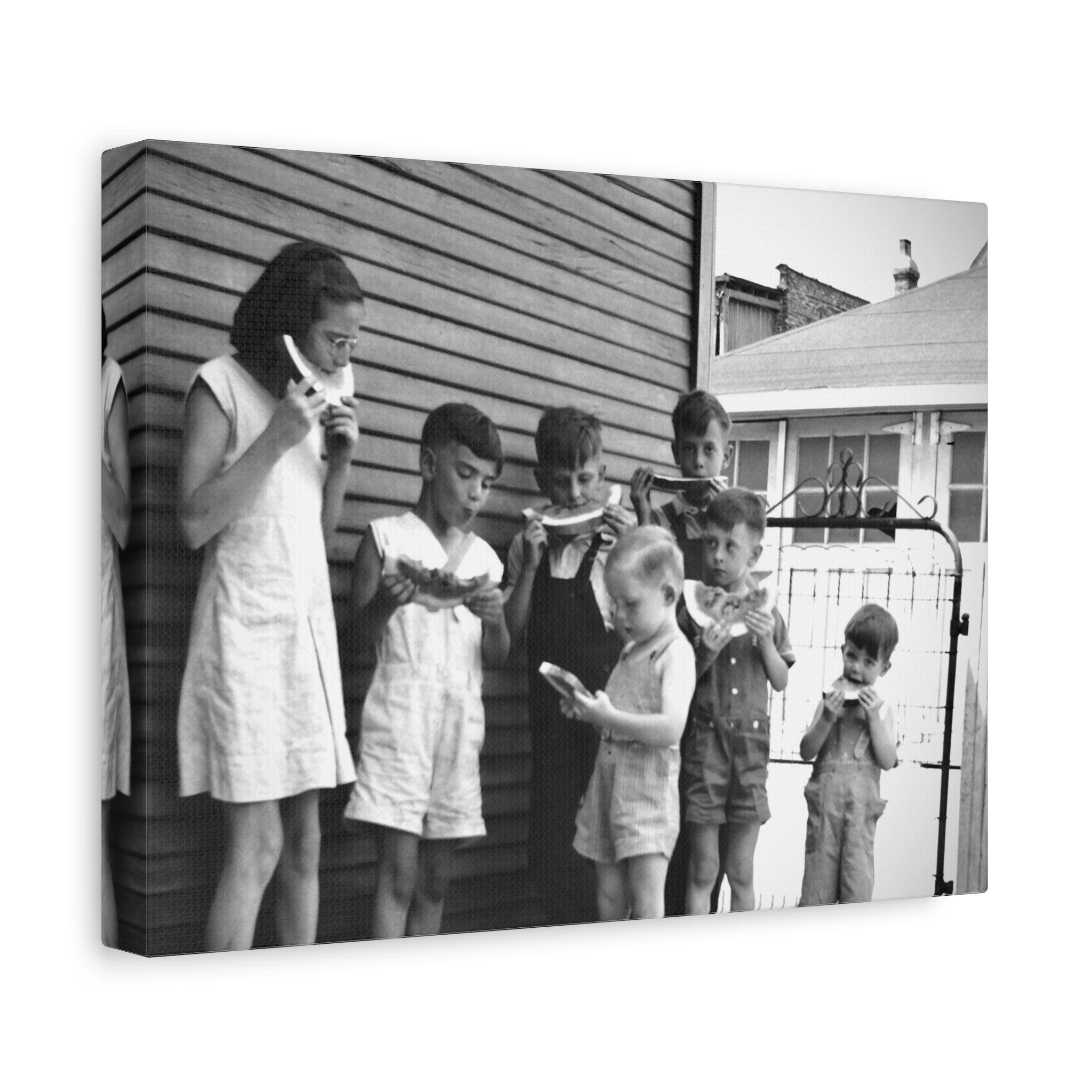 1930s Vintage Original Photo  Children Eating Watermelon in a Chicago Alley  Nostalgic Americana