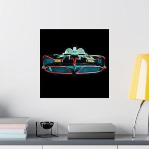 Retro Batmobile Car Art Print | Matte Vertical Poster for Home Decor, Gift for Car Lovers, Vintage Style Wall Art, Classic Car Print