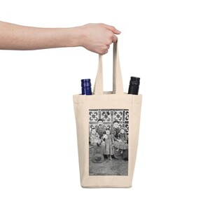 1900er Familienporträt Tintype Wein Tote Vintage doppelte Weintasche, umweltfreundlicher Träger, einzigartiges Geschenk für Weinliebhaber und Versammlungen