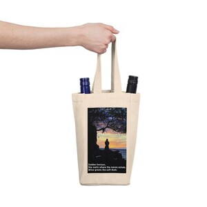 Hawaiian Girl Sunset Double Wine Tote Bag | Beach Picnic Wine Carrier | Tropical Wedding & Host Gift, Canvas Wine Bag for 2 Bottles