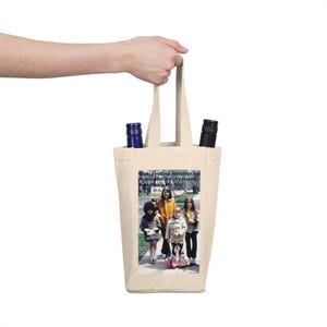 1970s Girls Walking to School Wine Tote Vintage Chicago Photo Double Wine Bag Eco Friendly Gift for Wine Lovers Retro City Life Carrier