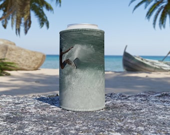 Surfer Stubby Cooler  Fun Surfing Drink Sleeve, Beach Party Gift, Summer BBQ Beverage Holder, Outdoor Adventure Can Cooler