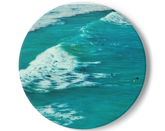 Ocean Wave Ceramic Coaster Set, Coastal Decor, Beach House Gift, Surfing Theme, Housewarming, Summer Vibes, Coastal Living