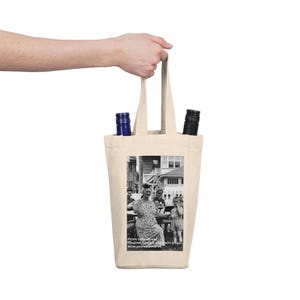 1940s Family Picnic Wine Tote Vintage Double Wine Bag Eco Friendly Canvas Carrier Gift for Wine Lovers Housewarming or Bridal Shower