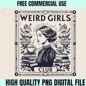 Weird Girls Club - Vintage Aesthetic PNG Download digitale - Fan femministe, topi da biblioteca e amanti dell'estetica gotica