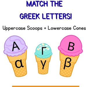 Greek Alphabet Matching Game: Ice Cream Theme, Learning Activity (PDF Download)
