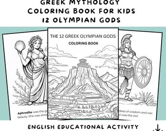 Kolorowanka z mitologii greckiej dla dzieci | 12 bogów olimpijskich | Zabawna aktywność edukacyjna do wydrukowania w formacie PDF