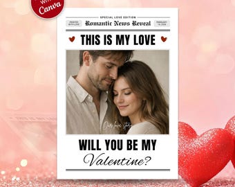 Personalized Valentine Newspaper Gift, Editable Canva Card (Digital Download )