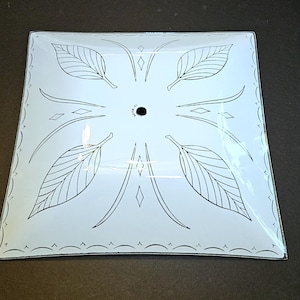 Sears Mid Century Glass Ceiling Light Shade, 1950s Atomic Frosted Leaf Replacement Cover, MCM Square Flush Mount Lighting Diffuser, Retro