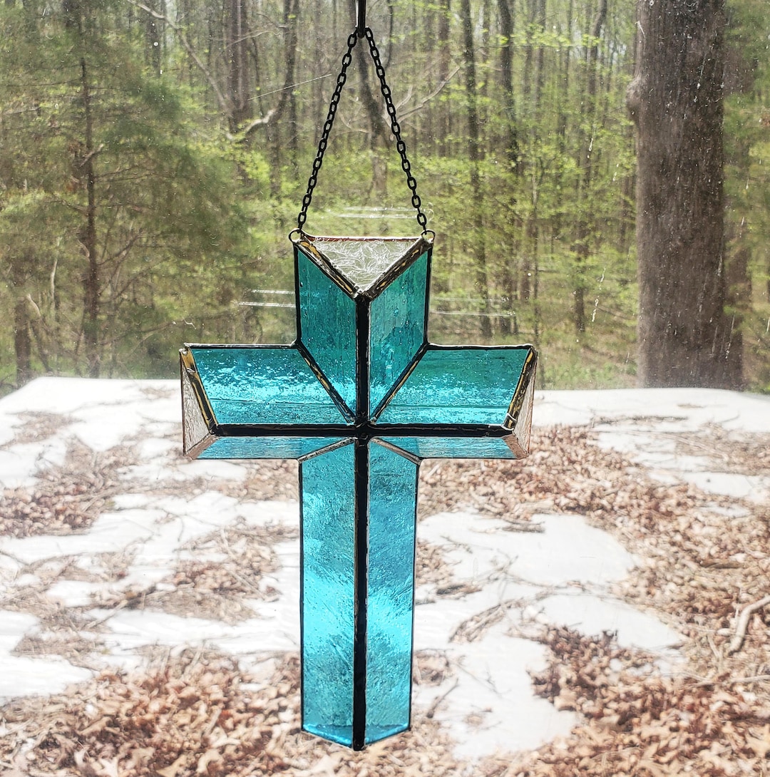 Blue Stained Glass 3-dimensional Cross - Gift for Family ...