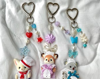 Calico Critter Bistro Babies Keychain | Kawaii | Trinket | Beaded | Deer | Fox | Koala | Animal | Animals