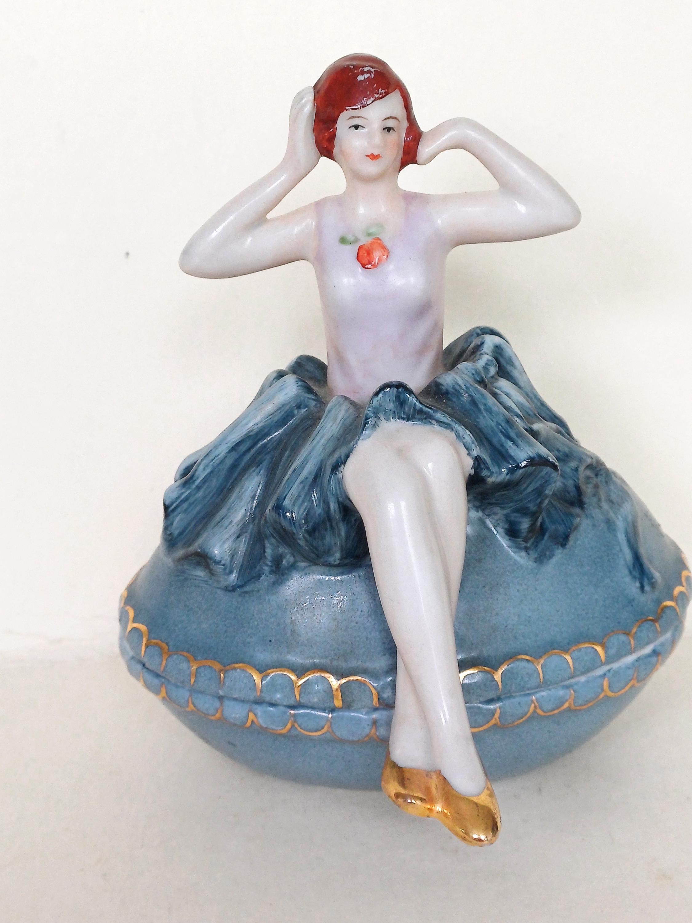 art deco beeldje, flapper snuisterijdoosje