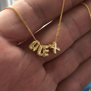Personalized Bubble Letter Name Necklace: Sterling Silver, 14K Gold