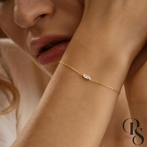 Baguette Birthstone Bracelet, Birthstone Bracelet, Personalized Gift, Mother&#39;s Birthstone Jewelry, Gift For Mom, Birthday Gift