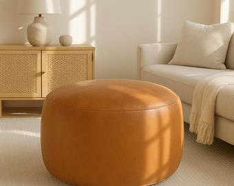 Puf otomano marroquí de cuero hecho a mano – Auténtico cojín de suelo, decoración bohemia para el hogar