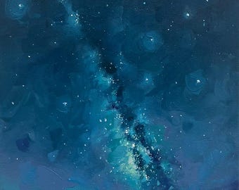 Original Oil Painting Night Sky Landscape - Milky Way and Stars, Starry Night Wall Art
