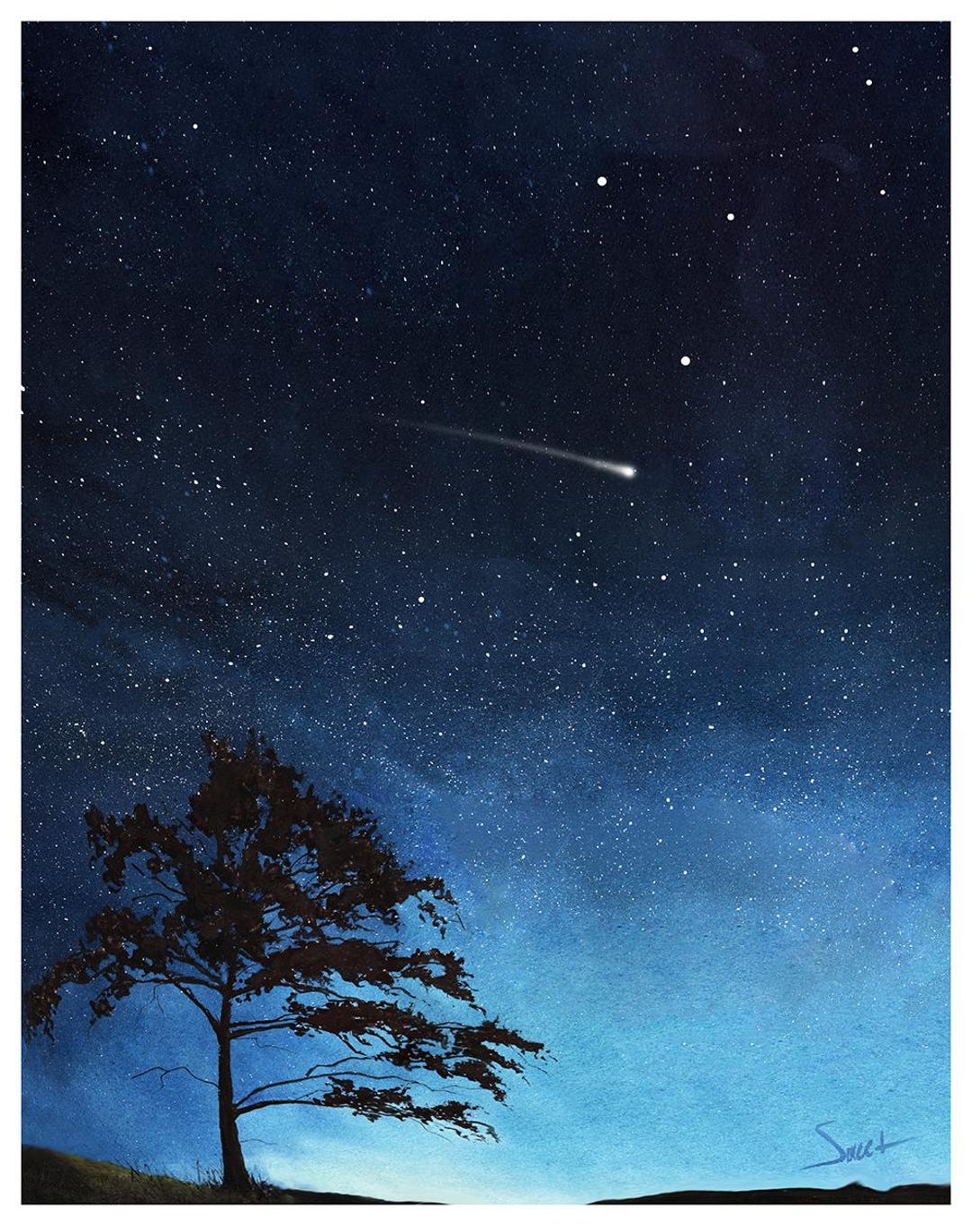 流れ星の水彩画 - 夜空の絵画、流星群アート - Etsy 日本