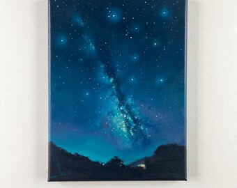 オリジナル油絵 夜空の風景 - 天の川と星、星空の壁アート - Etsy 日本