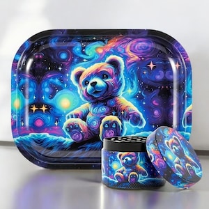 Cute Grinder & Rolling Tray Set – 4-Piece Grinder + Matching Tray – Spice Accessory Kit – Grinder Set