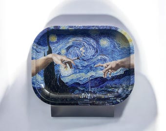 Van Gogh Rolling Tray - Art Tray Gift Idea, Birthday Present, 18CM x 14CM, Blue Metal