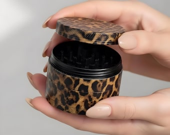 Metal Herb Grinder Leopard Grinder Spice Crusher - gift for him smoking accessories present - 63mm 50mm - leopard