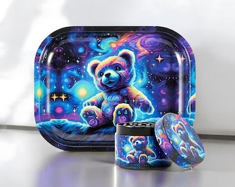 Cute Grinder & Rolling Tray Set – 4-Piece Grinder + Matching Tray – Spice Accessory Kit – Grinder Set