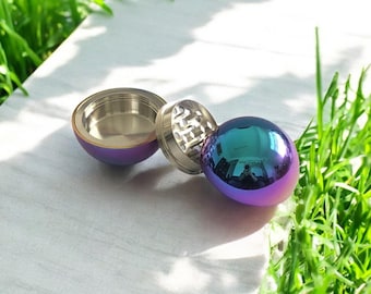 Mirror Sphere Grinder - Unique Gift, Birthday Idea, 55mm Round Shape, Iridescent Rainbow Color