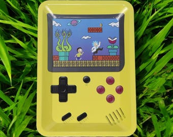 Retro Game Rolling Tray - Yellow Gift Idea, Birthday Accessory, 18CM x 12CM, Metal Tray