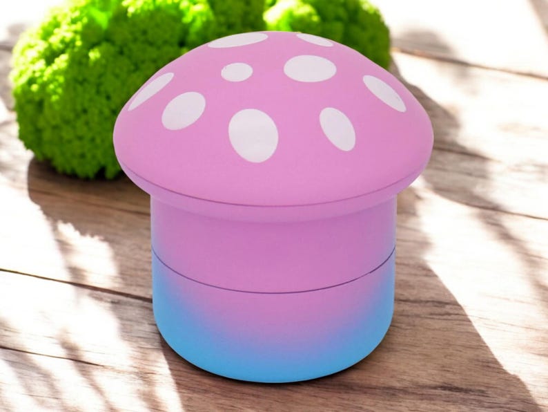 Mushroom grinder – Funny 4-Piece Tobacco & Spice Grinder – 50mm Metal Manual Grinder Pink-Blue