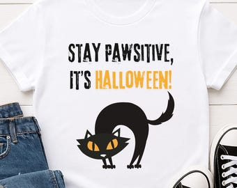 Spooky Season Tee with Pawsitive Vibes – Cute Fall Graphic Shirt for Cat Lovers