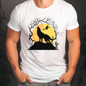 Halloween Moon Wolf Graphic Tee – Unisex Fall Fashion Shirt – Perfect for Spooky Season and Wolf Lovers image 2