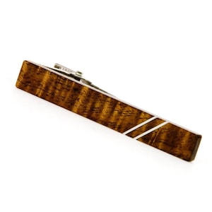 Koa Wood Silver Inlay Tie Bar, Hawaiian Jewelry Gift
