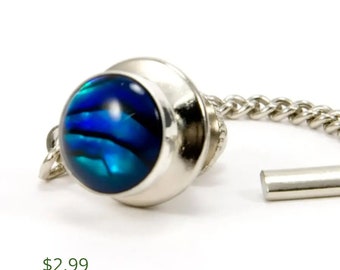 Blue Paua Sterling Silver Mens Tie Tack /Lapel Pin Gift For Dad, Abalone Jewelry Gift For Men, Wedding Party Gift For Groom & Groomsmen